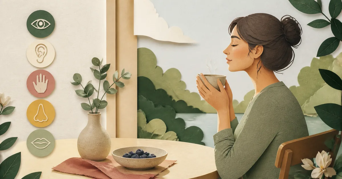 Illustration om: 5 sansers mindfulness: øvelser til nærvær