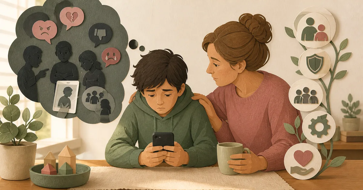 Illustration om: Digital mobning: Hvad du som forælder kan gøre