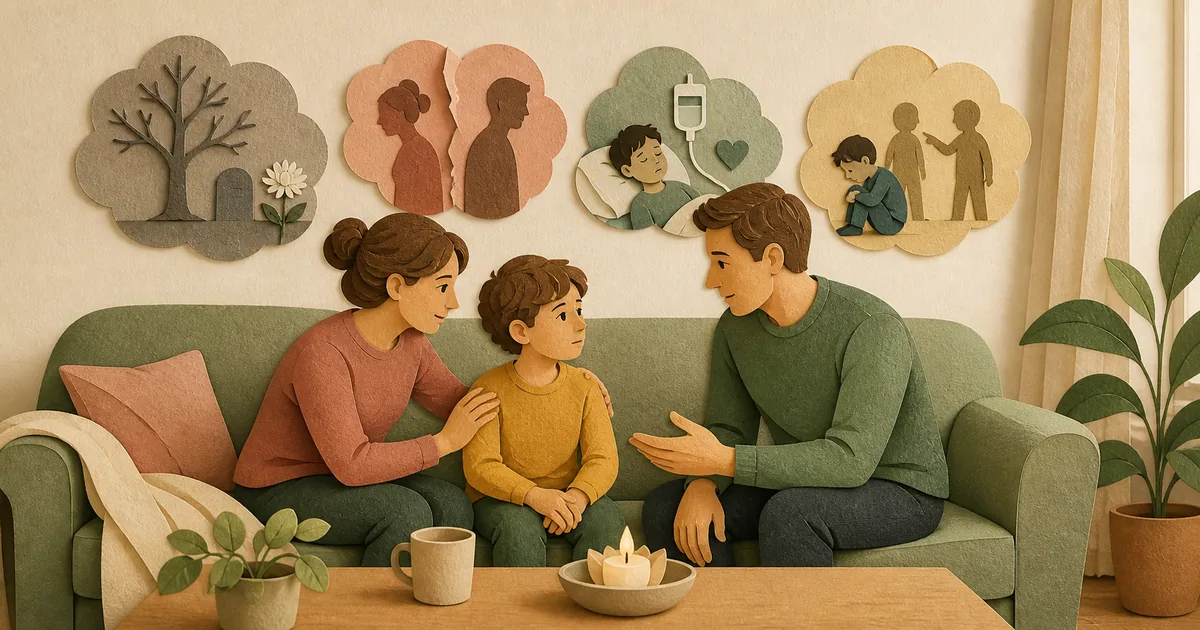 Illustration om: Svære samtaler med børn: Forældreguide